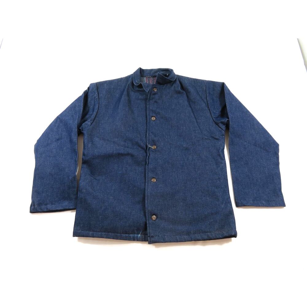Denim Dark Blue Jacket Blanket Lined Button Up Sz L? Prison Chore Work Barn 70s
